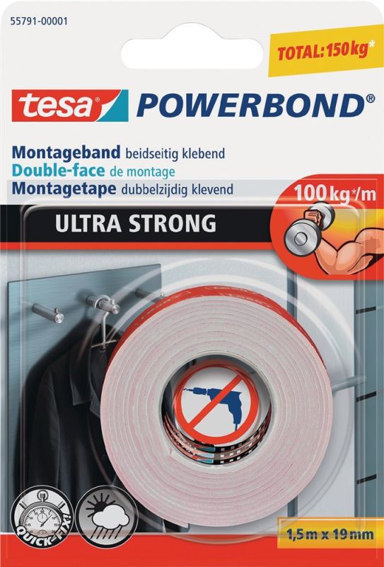 TESA Powerbond® 55791 Länge 1.5 m Breite 19 mm Montageband
