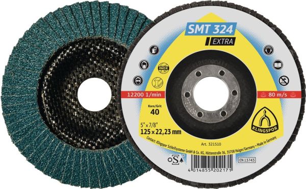 KLINGSPOR SMT 324 Extra Ø 125 mm Körnung 80 12° gewölbt Fächerscheibe