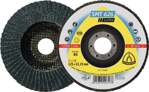 KLINGSPOR SMT 626 Supra Ø 115 mm Körnung 80 6° gewölbt Fächerscheibe