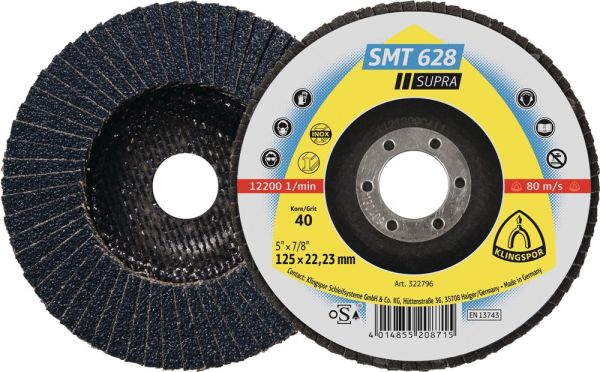 KLINGSPOR SMT 628 Supra Ø 115 mm Körnung 60 gerade Fächerscheibe