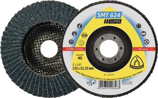 KLINGSPOR SMT 624 Supra Ø 115 mm Körnung 60 12° gewölbt Fächerscheibe