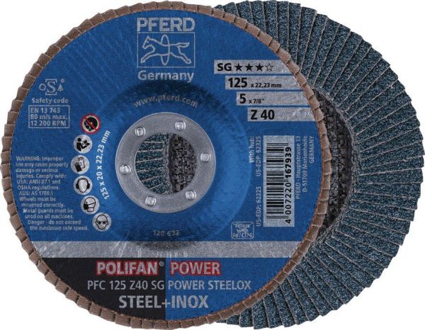 PFERD POLIFAN Z SG POWER STEELOX Ø 115 mm Körnung Z-60 konisch Fächerscheibe