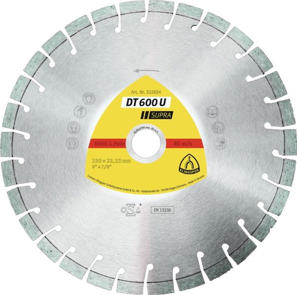 KLINGSPOR DT 600 U Supra Ø 230 mm Bohrung 22.23 mm Diamanttrennscheibe