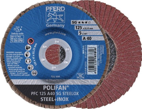 PFERD POLIFAN A SG STEELOX Ø 115 mm Körnung A-60 konisch Fächerscheibe