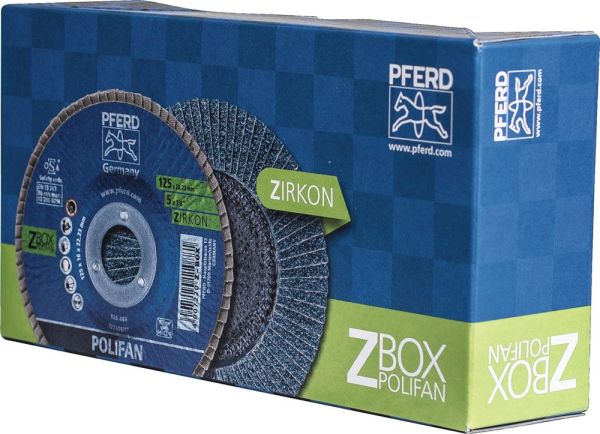 PFERD POLIFAN Z BOX Ø 125 mm Körnung Z-40 konisch Fächerscheibe