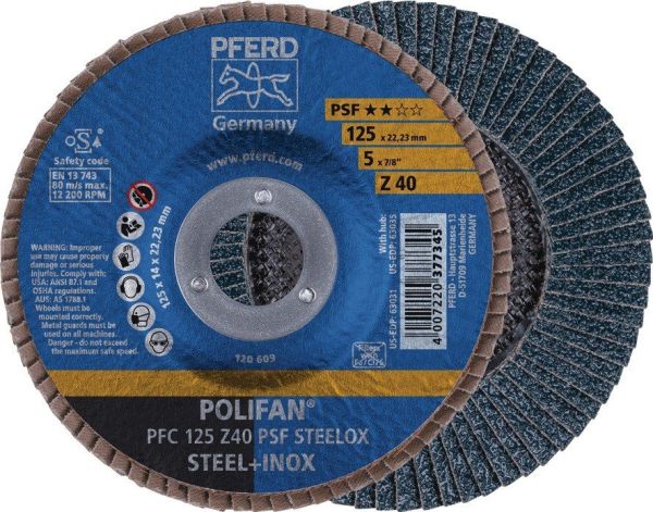 PFERD POLIFAN Z PSF STEELOX Ø 180 mm Körnung Z-40 konisch Fächerscheibe