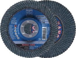 PFERD POLIFAN Z SGP CURVE STEELOX Ø 125 mm Körnung 40 konisch Fächerscheibe