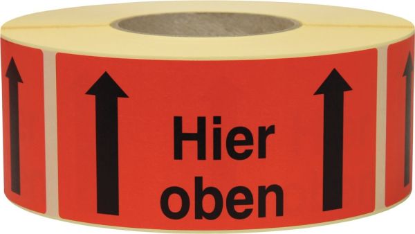Hier oben Hinweisetikett