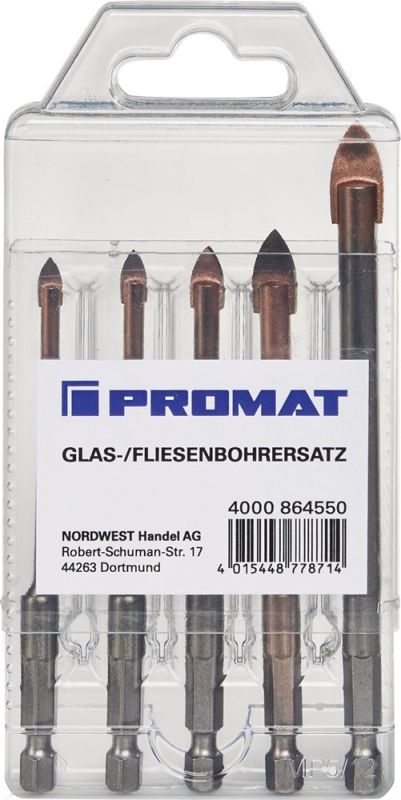 5-teilig  Ø 4. 5. 6. 8. 10 mm Glas-/Fliesenbohrersatz
