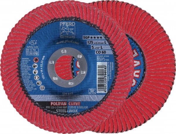PFERD POLIFAN CO SGP CURVE STEELOX Ø 125 mm Körnung 60 konisch Fächerscheibe